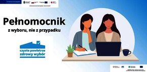 Dwie kobiety pracujące przy komputerze, napis „Pełnomocnik z wyboru, nie z przypadku”.