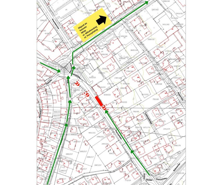 Objazd dla pojazdów w związku z pracami naprawczymi w ciągu ul. Pszczyńskiej w Żorach
