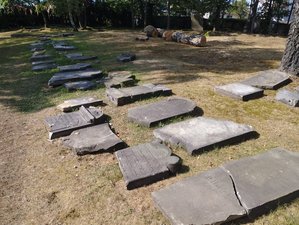 Przewrócone macewy na cmentarzu żydowskim w Żorach 