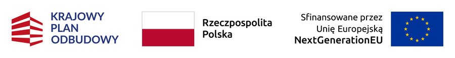 Logotypy - od lewej: Krajowy Plan Odbudowy, Rzeczpospolita Polska oraz Sfinansowane przez Unie Europejską NextGenerationEU