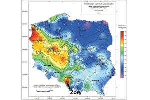Mapa Polski obrazująca temperaturę skład w danych obszarach kraju. 