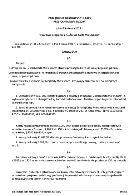 Regulamin Żorskiej Karty Mieszkańca