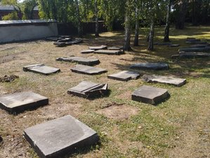 Przewrócone macewy na cmentarzu żydowskim w Żorach 
