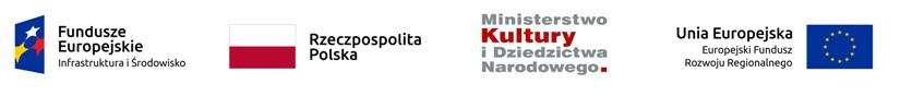 Zestaw logotypów, składający się ze znaków: Funduszy Europejskich, Rzeczpospolitej Polskiej, Ministerstwa Kultury i Dziedzictwa Narodowego oraz Unii Europejskiej.