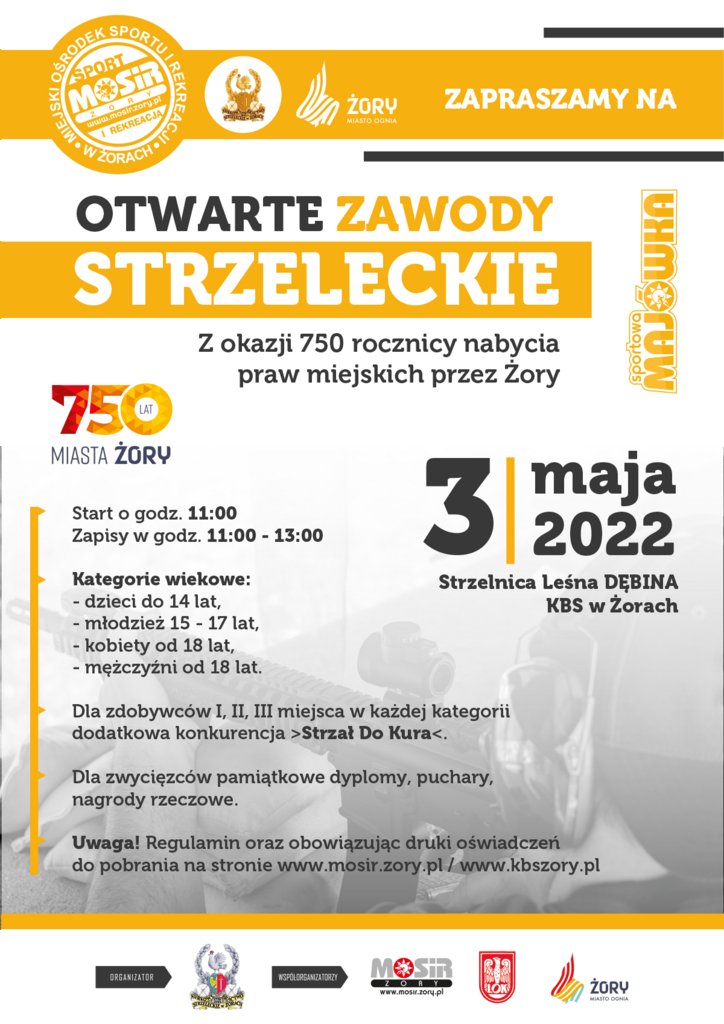 Na plakacie informacje dotyczące organizacji zawodów strzeleckich, w tle zdjęcie strzelca. 