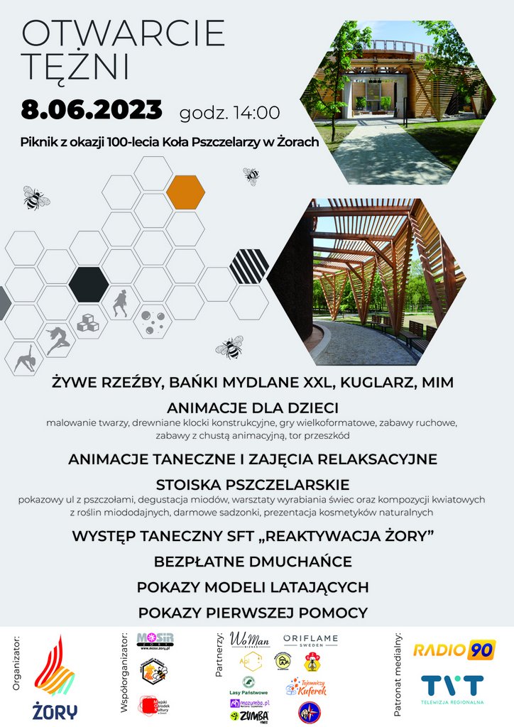 Plakat promujący otwarcie tężni solankowej, z informacjami zawartym w tekście. 
