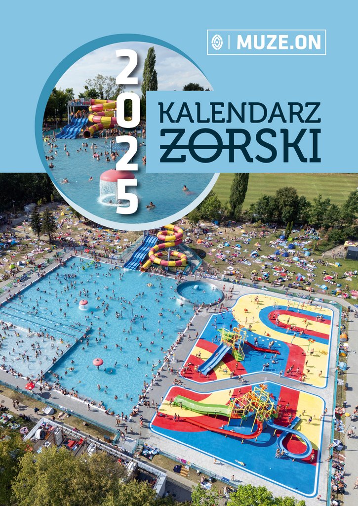 Okładka Kalendarza Żorskiego 2025 ze zdjęciami basenu Rajska Fala w Żorach-Roju
