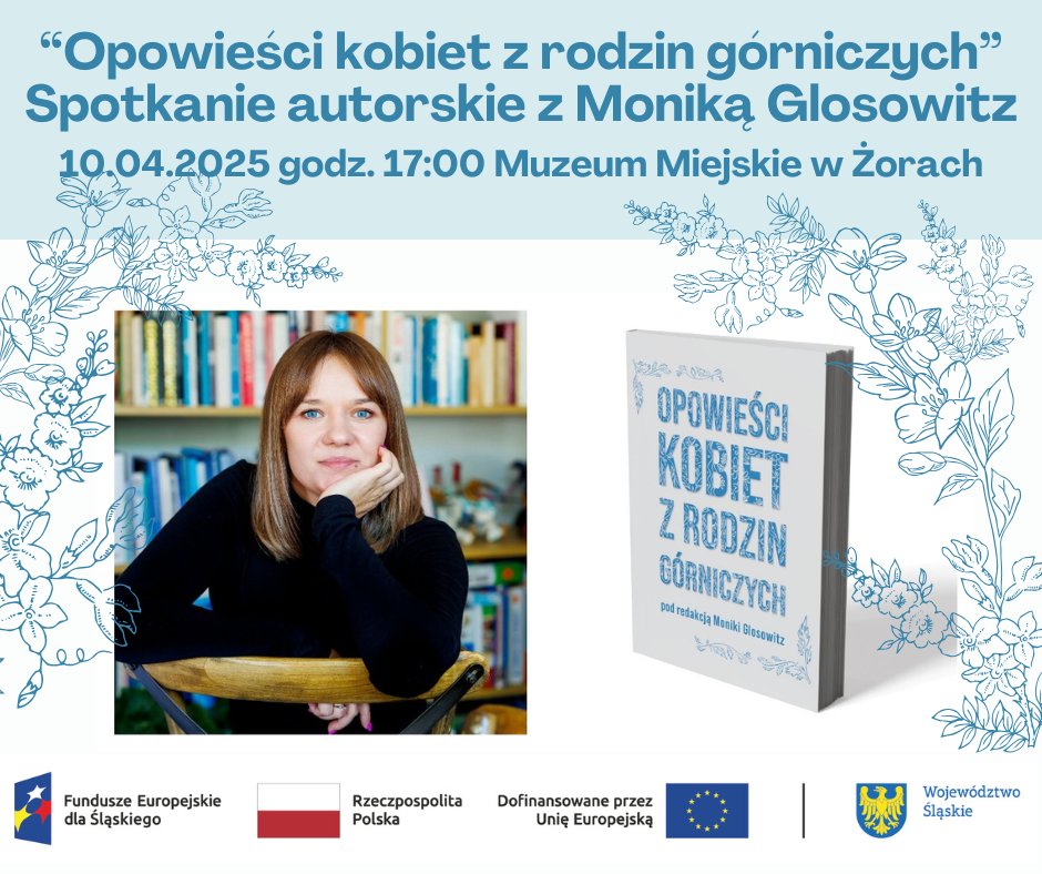 Grafika przedstawia zdjęcie Moniki Glosowitz oraz informacje zawarte w tekście na błękitnym tle