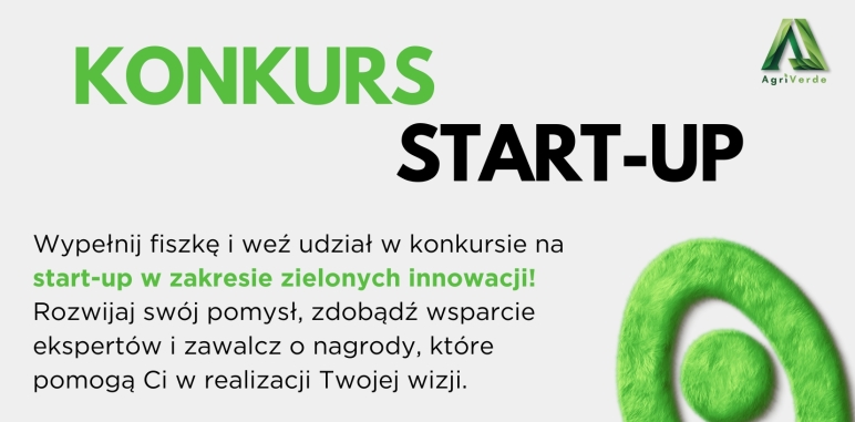 Plakat informujący o konkursie na start-up z informacjami zawartymi w tekście 