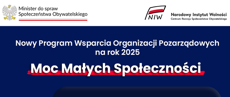 Grafika promująca program Moc Małych Społeczności, z informacjami zawartymi w tekście 