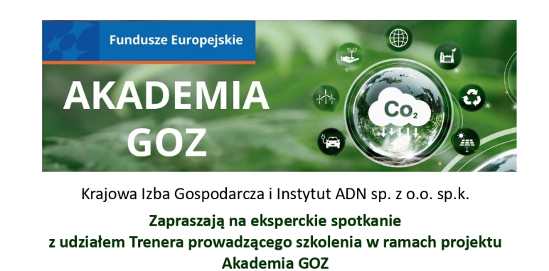 Plakat promujący spotkanie informacyjne w ramach projektu Akademia GOZ, z informacjami zawartymi w tekście 