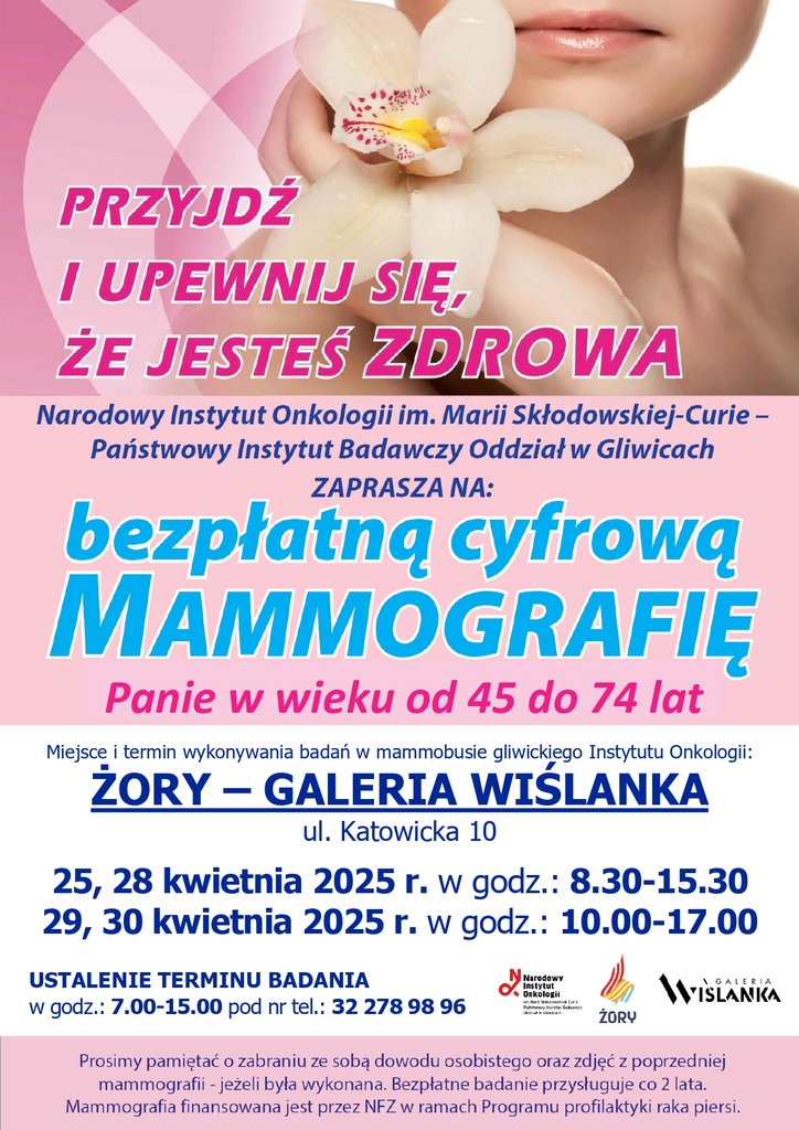 Plakat promujący darmowe badania z informacjami zawartymi w tekście 