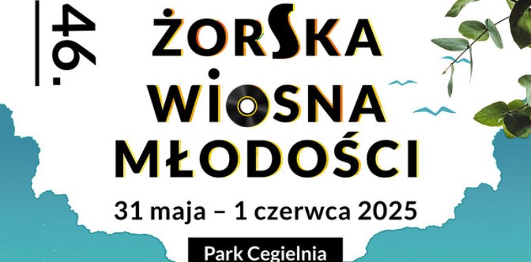 Plakat 46. Żorskiej Wiosny Młodości – festiwalu, który odbędzie się 31 maja – 1 czerwca 2025 r. w Parku Cegielnia w Żorach.