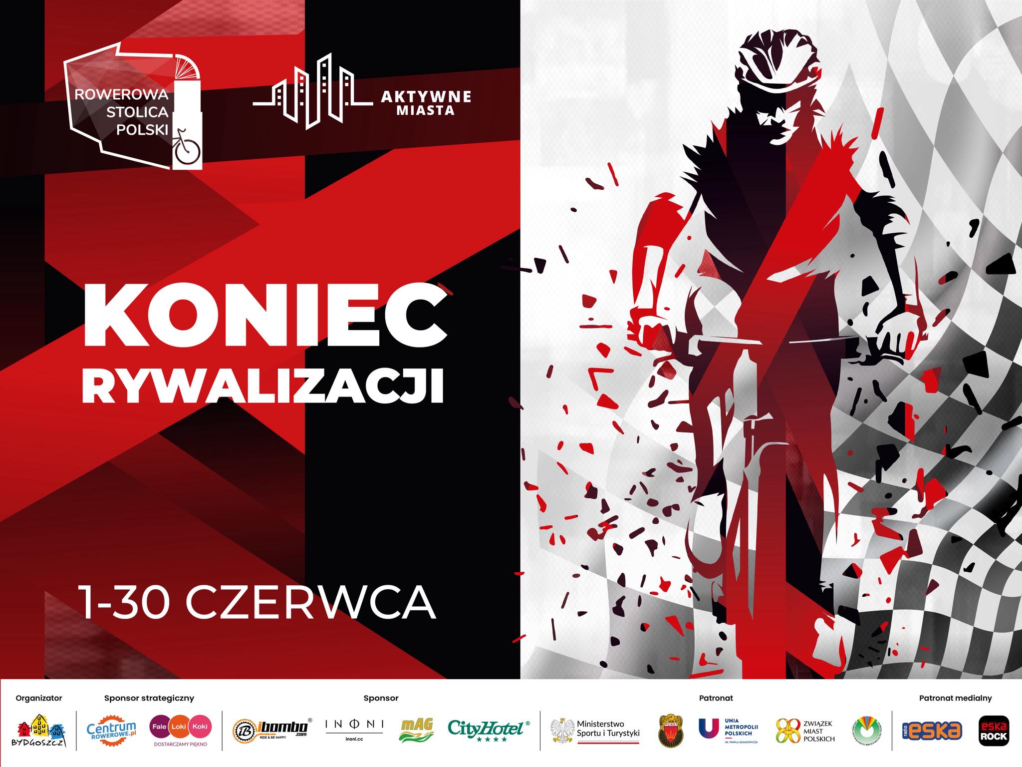 Grafika przedstawia informacje zawarte w tekście oraz sylwetkę rowerzysty na czerwonym i siwym tle