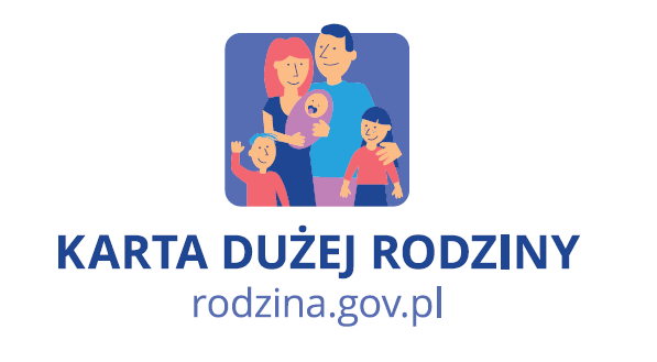 Na grafice mężczyzna i kobieta z trójką dzieci. Pod spodem napis: Karta Dużej Rodziny. rodzina.gov.pl