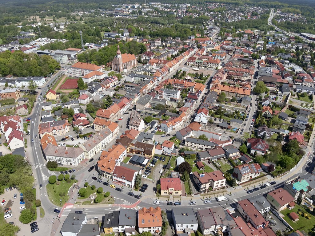 Na zdjęciu widok na żorską Starówkę z lotu ptaka