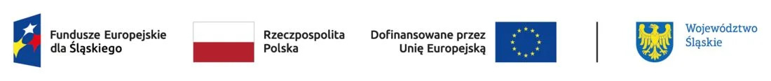 Pasek logotypów. Od lewej logo: Fundusze Europejskie dla śląskiego, Rzeczpospolita Polska, Dofinansowane przez Unię Europejską oraz Województwo Śląskie 